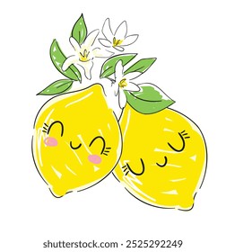 lemon kids print vector illustration trend design for printing. Cute childrens background.