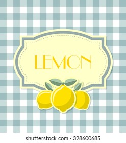 Lemon label in retro style on squared background