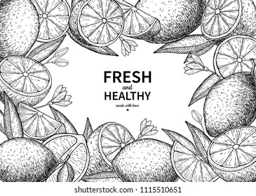 Lemon label vector drawing. Citrus fruit engraved frame template. Hand drawn summer illustration. Vintage banner, packaging design concept. Great for tea, juice, natural cosmetics, lemonade