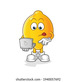 lemon with laptop mascot. cartoon vector