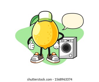 Lemon laundry man with speech bubble cartoon. Mascot Character vector.