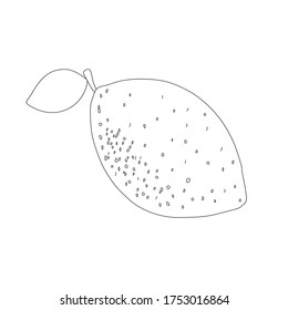 Lemon with leaf, cartoon style, black outline, vector illustration