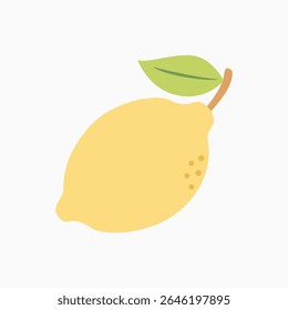 Lemon with Leaf flat icon illustration