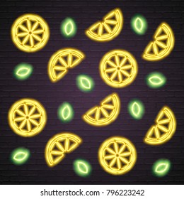Zitrone und Leaf Neon hellgelb, grünes, helles Licht auf dunklem Hintergrund