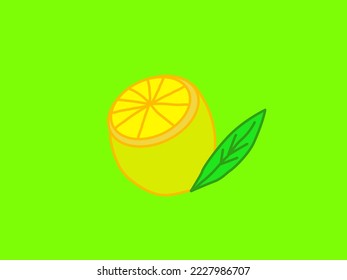 Lemon with leaf on the light green background