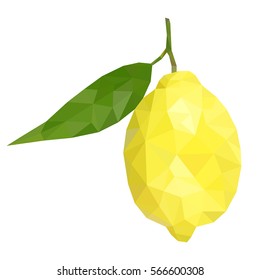 Lemon with leaf. Polygonal illustration. Vector isolated on white background