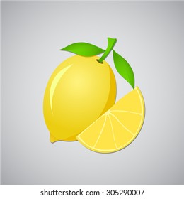 Lemon with leaf and sliced lobule