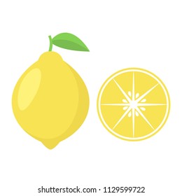 Lemon with leaf vector icon. Lemon icon clipart. Sliced lemon cartoon.