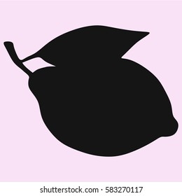 lemon with leaf, vector silhouette isolated 