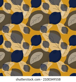 Lemon and leafs Vector ilustration seamless patern with yellow background.Great for textile,fabric,wrapping paper,and any print.