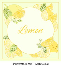 Lemon leaves flowers colorful frame graphics vector
