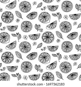 Lemon leaves flowers pattern doodle hand drawn graphics vector