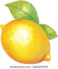 Lemon with leaves illustration - transparent background for design purpose