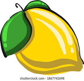 Limón con hojas, ilustración, vector sobre fondo blanco.