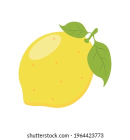Lemon with leaves isolated on white background. Fresh whole lemon. Flat vector illustration.
