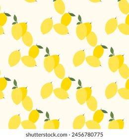 Lemon with Leaves Seamless Background for Web, Mobile, Card, Sticker, T-Shirt, Textile Shopper Bag and Other Garment.