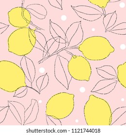 Lemon leaves seamless pattern. Citrus repeat pattern for wallpaper fabric background