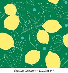 Lemon leaves seamless pattern. Citrus repeat pattern for wallpaper fabric background