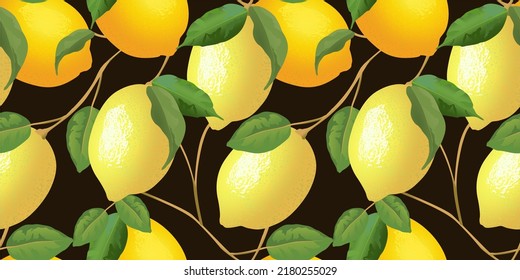 Lemon and leaves seamless pattern. Citrus illustration vector design. Design for interior design, Background, fashion, fabric, wallpaper, gift paper, and textile.