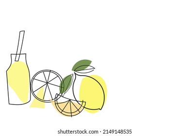 lemon with lemonade in bottle and slice