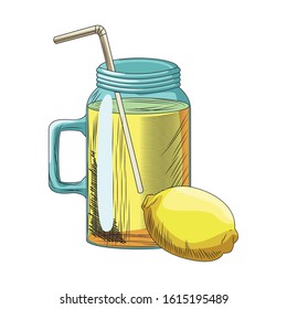 lemon and lemonade jar icon over white background, vector illustration