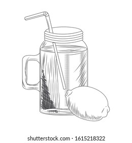 lemon and lemonade jar icon over white background, vector illustration