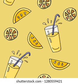 Lemon and lemonade seamless pattern. Vector illustration.