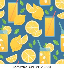 Lemon and lemonade seamless pattern, vector illustration