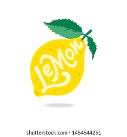 Lemon Lettering- Hand-drawn vector flat cartoon illustration on an isolated white background. Great fruit print for labels, juice, lemonade