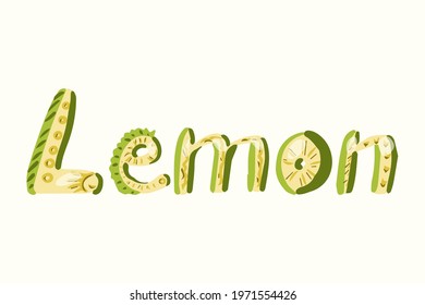 lemon lettering icon element. Doodle hand drawn vector illustration