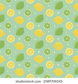 Lemon and lime citrus fruit seamless pattern