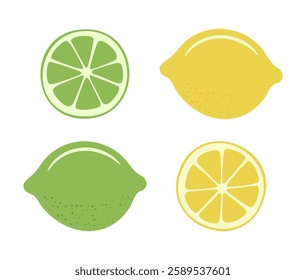 Lemon and lime citrus fruit vector illustration set