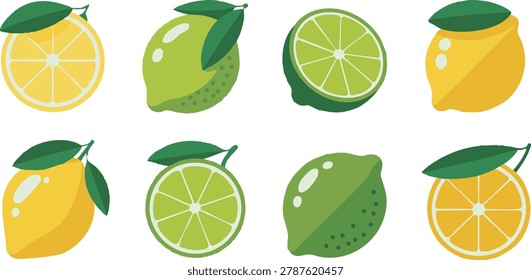  Lemon and Lime Citrus Fruit Vector Set Illustration