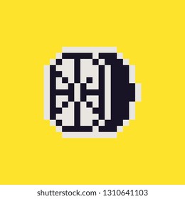 Lemon or lime in cut pixel art minimalistic icon, fruit logo. Game assets 8-bit sprite. Design for stickers, web, mobile app. Isolated vector illustration.