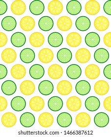 Lemon and lime decorative pattern on white background.