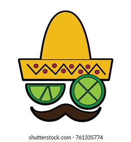 lemon lime eyes with mustache and sombrero mexico culture icon i