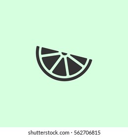 Lemon, lime - food icon flat. Grey vector symbol on green background