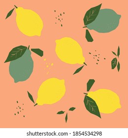 Lemon and lime. Fruit. Vector color illustration. Appetizing fruit pattern.