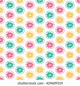 Lemon, lime & grapefruit, Seamless vector illustration with colorful fruit slices