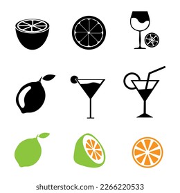 lemon lime icon set. vector lemon illustration on white background..eps
