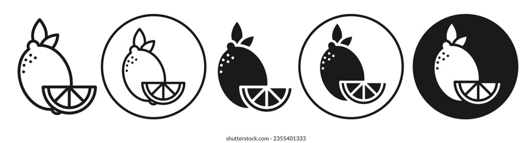 Lemon lime Icon. Symbol of natural citrus fruit juice with half cut organic raw vitamin c rich. Vector set logo of fresh slice of lemon ripe sour for drink and cocktail in flat outline style