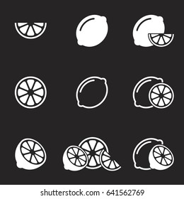 Lemon or lime icon vector set. Black background