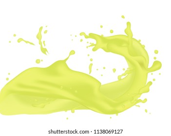 Lemon Lime Juice splash 3d illustration. Cream pouring wave yogurt packaging template. Realistic organic  product. Vector EPS10.