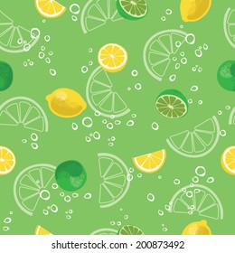 Lemon And Lime Lemonade Seamless Vector Pattern. Lemonade Green Seamless Background.