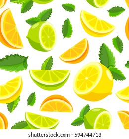 Lemon and lime lemonade seamless vector pattern.
