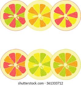 Lemon, lime, orange, pink grapefruit, collection of vector illustrations on a transparent background