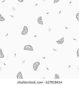 Lemon, lime or orange seamless trendy floral pattern. Vector hand drawn citrus texture isolated on white background. 