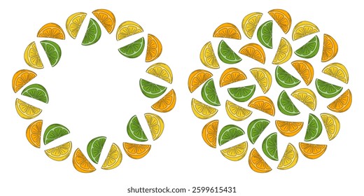 Lemon Lime orange slices Circular Frame border and Round Background Template Copy space idea Set 2