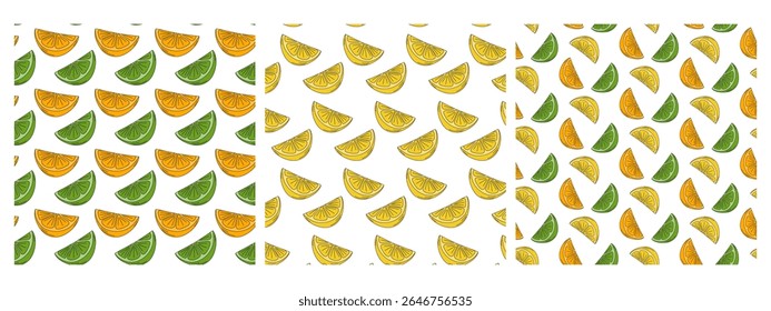 Lemon Lime and Orange Slices Seamless Patterns Citrus Fruits Multicolored Seasonal Backdrops Bundle