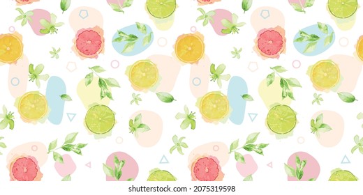 Patrón vectorial de limón, lima y rodajas anaranjadas. Hermoso patrón para la fabricación de patrones de vestidos.